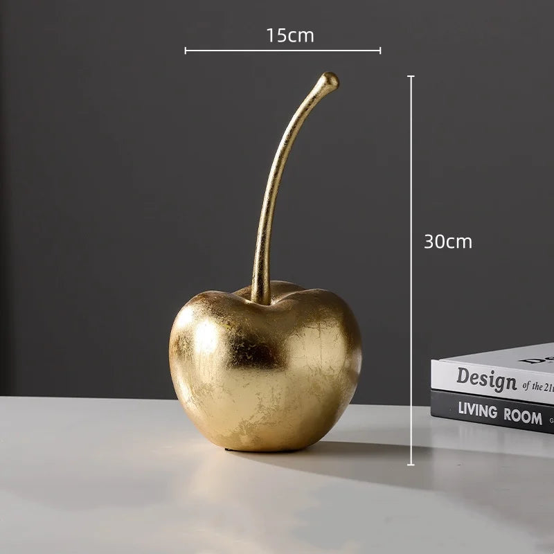 Afralia™ Resin Apple & Cherry Sculptures for Home Decor - Golden Fruit Figurines