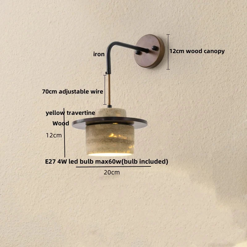 Afralia™ Yellow Travertine LED Wall Lamp with Pull Chain Switch, Nordic Modern Design