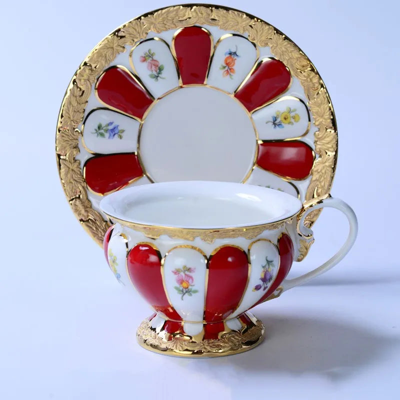 Afralia™ Embossed Gold Bone China Tea Cup Saucer Set, German Design Drinkware