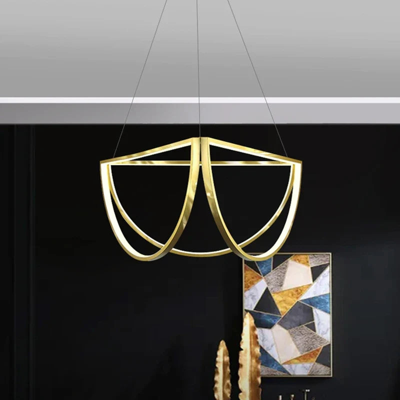 Afralia™ Stainless Steel LED Chandelier, Elegant Half Circle Pendant Lamp for Home and Hotel