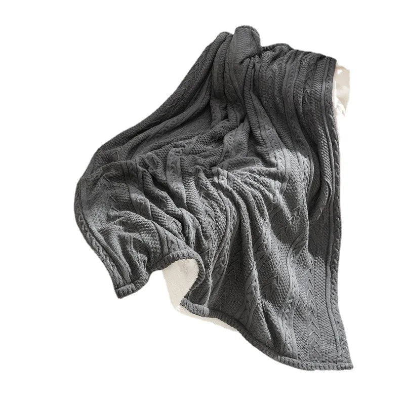 Afralia™ Cozy Double Layer Dark Gray Fishbone Knit Blanket - Versatile Autumn Winter Sofa Cover