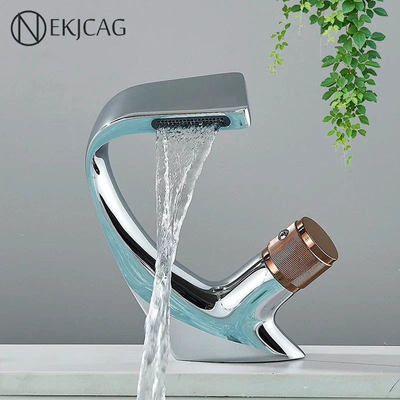 Afralia™ Waterfall Basin Faucet Chrome/Black Mixer, Hot Cold Single Hole Deck Mount