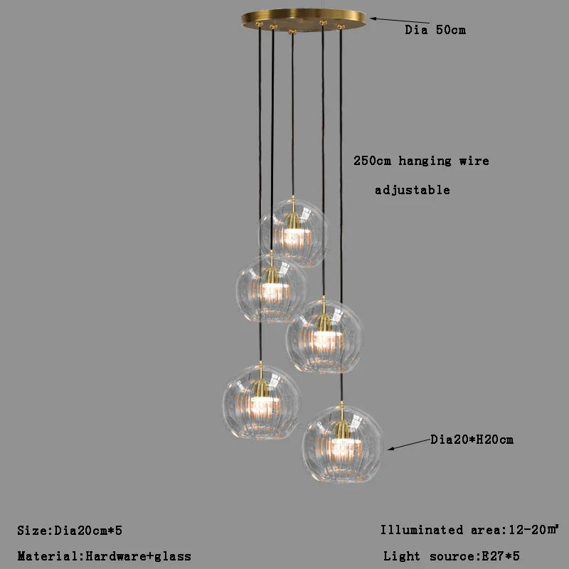 Afralia™ Clear Glass Ball Pendant Light Chandelier for Living Room Dining Room Home Decor