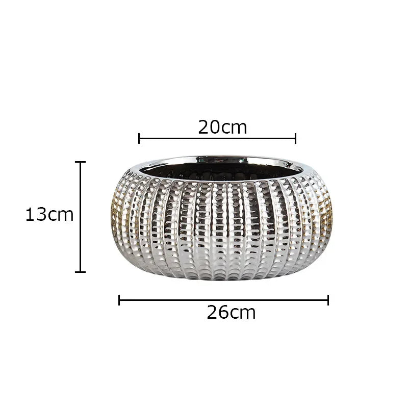 Afralia™ Ceramic Floral Vase Desk Decoration Golden/Silver Plated Artificial Flower Pot