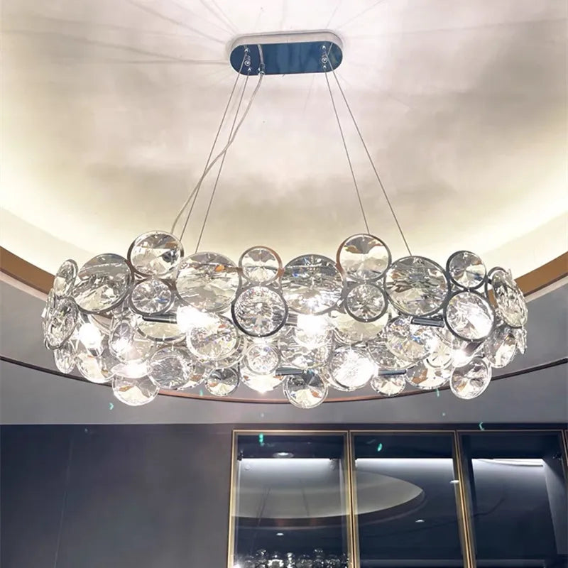 Afralia™ Crystal Chandelier Chrome Ceiling Pendant Light Fixture for Modern Luxury Living Home Décor