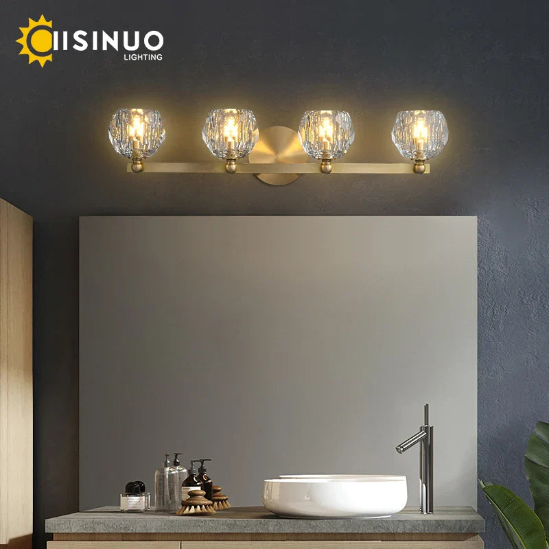Afralia™ Gold Solid Copper Crystal Vanity Light Fixtures for Bathroom and Bedroom