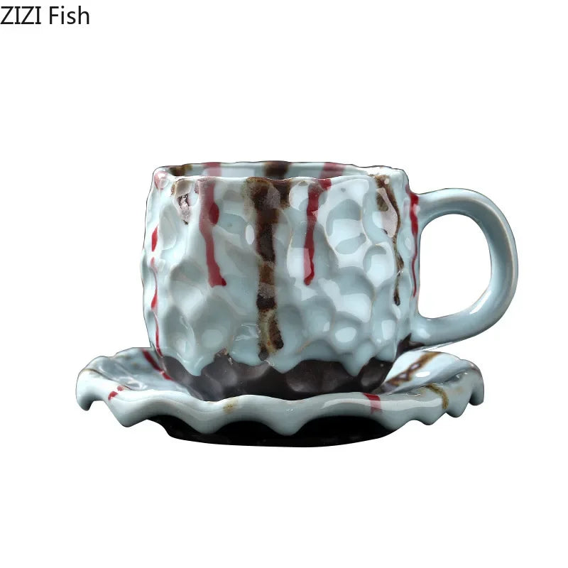 Afralia™ Hammer Pattern Ceramic Mug Set for Dining Table and Coffee, Tea, Juice