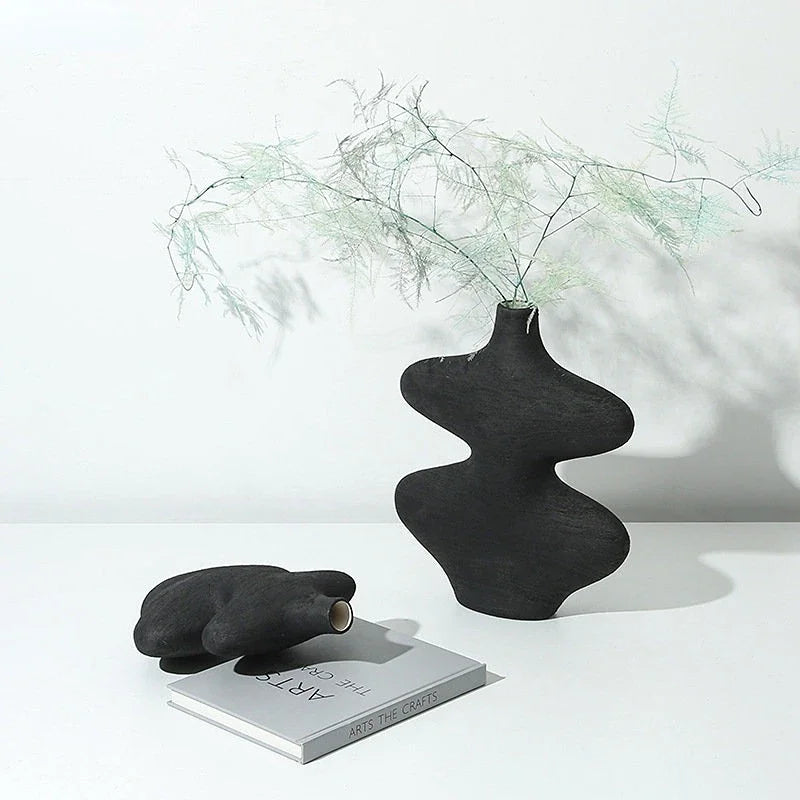 Afralia™ Geometric Ceramic Vase Set Black White Crafts Home Decor Flower Arrangement