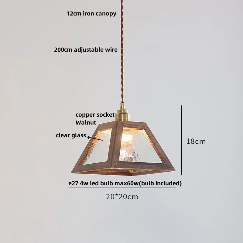 Afralia™ Glass LED Pendant Lamp with Walnut Wood Brass Accent