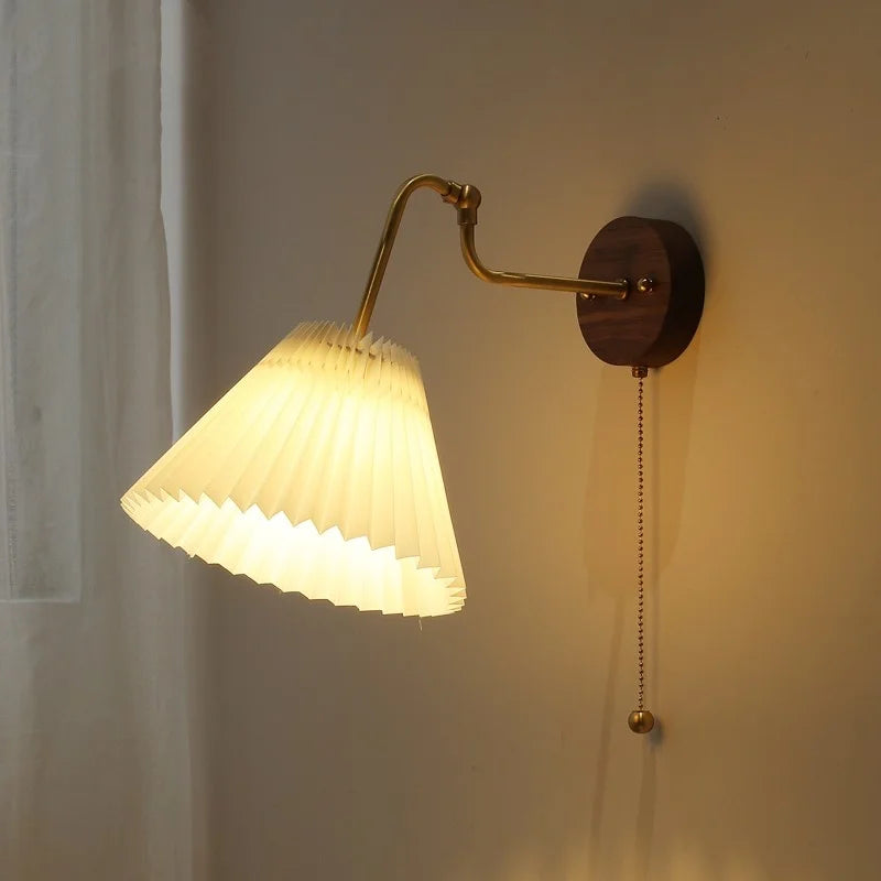 Afralia™ Rotating Copper LED Wall Light with Pull Chain Switch and Walnut Base