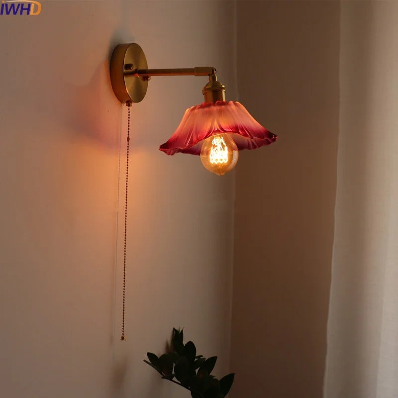 Afralia™ Japanese Style LED Glass Copper Wall Lamp Sconce for Restaurant, Bar, Bedroom, Bathroom