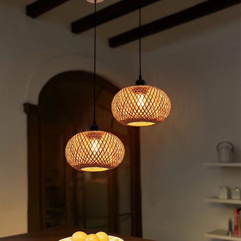 Afralia™ Bamboo Rattan Pendant Chandelier for Dining Room and Restaurant Lighting