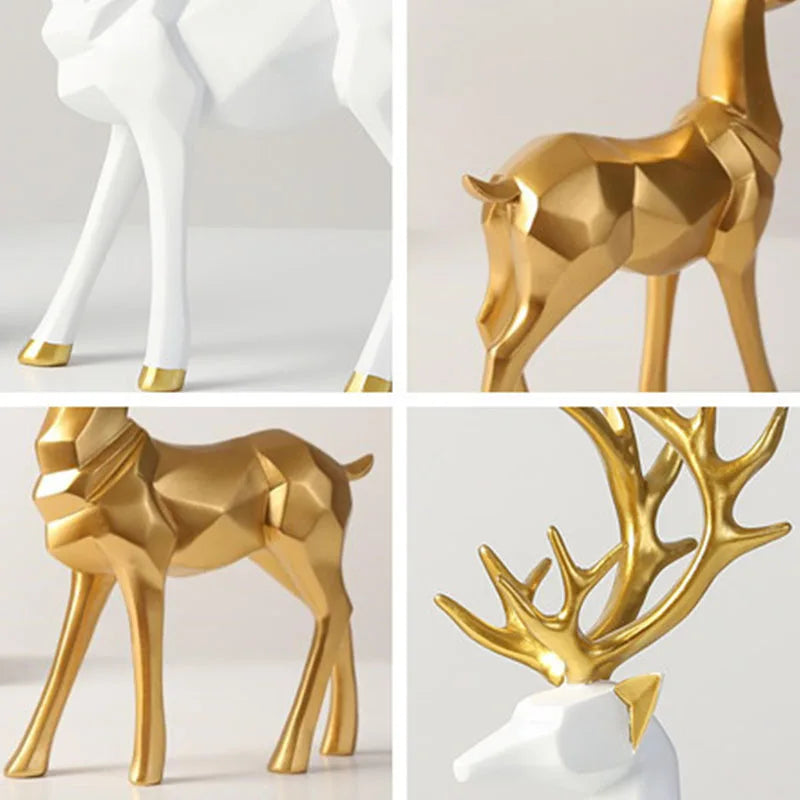 Afralia™ Mini Gold Deer Figurine: Elegant Couple Statue for Home Decor & Geometry Art