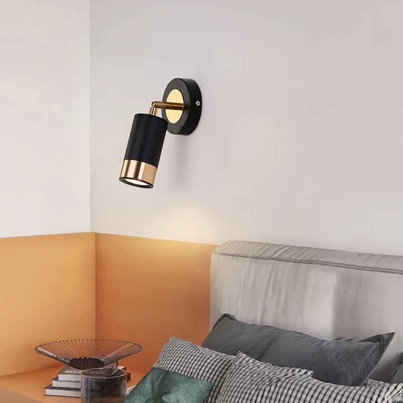 Afralia™ Modern Rotatable Wall Lamp - Black and Gold Bedside Sconce for Adjustable Reading Spotlight