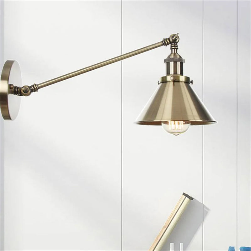 Afralia™ Brass Copper Wall Light Single Adjustable Arm Vintage Umbrella Sconce