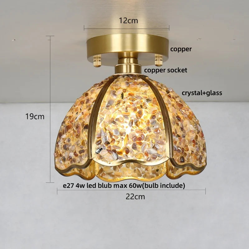 Afralia™ Handcrafted Glass Crystal Copper Ceiling Light Fixture for Dining Bedroom Kitchen