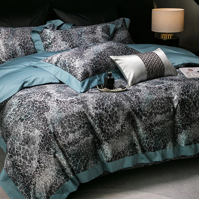 Afralia™ Feather Leopard Print Luxury 1000TC Egyptian Cotton Bedding Set