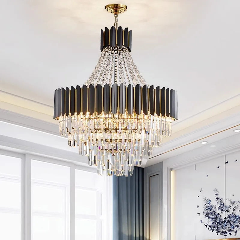 Afralia™ Crystal LED Chandelier Black Gold Finish for Dinning Room