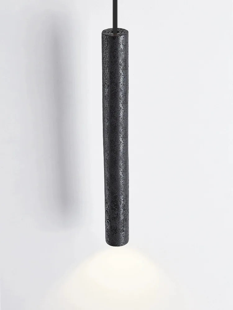 Afralia™ Natural Black Stone Tube Pendant Lamp for Bedroom, LED Chandelier Lighting Fixture