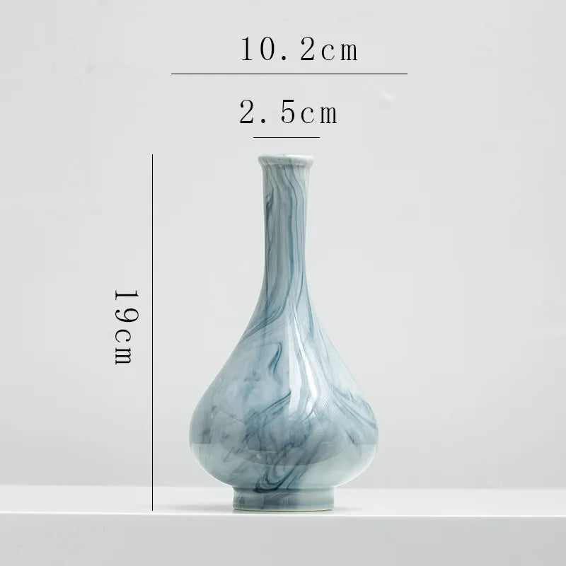 Afralia™ Marble Ceramic Vase Chinese Vintage Bottle Flower Arrangement Living Room Ornament