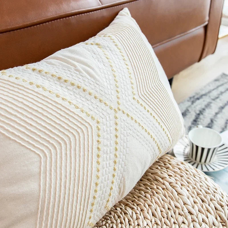 Afralia™ Ivory Geometric Embroidery Cushion Cover - Home Decor for Living Room Sofa Bed