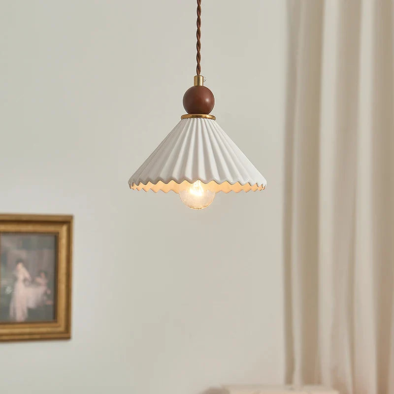 Afralia™ Ceramic Wood LED Pendant Lamp for Home Decor, Hanging Light Fixture