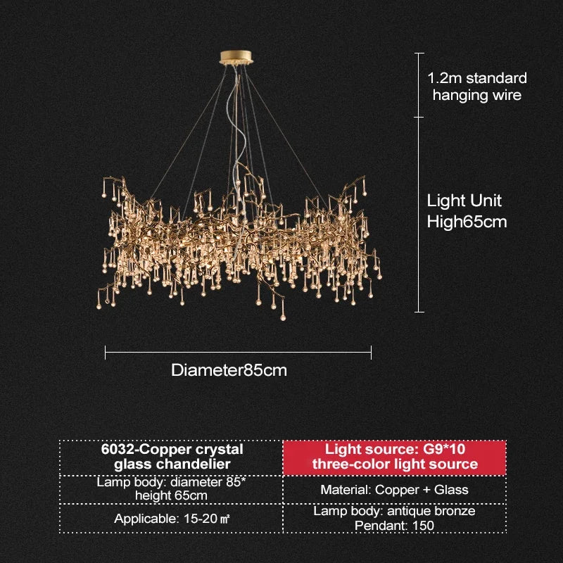 Afralia™ French Crystal Chandelier for Dining Room: Elegant Copper Branch Ceiling Light