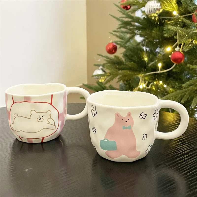 Afralia™ Irregular Ceramic Bear Mug: Handcrafted Coffee Cup for Office and Couples