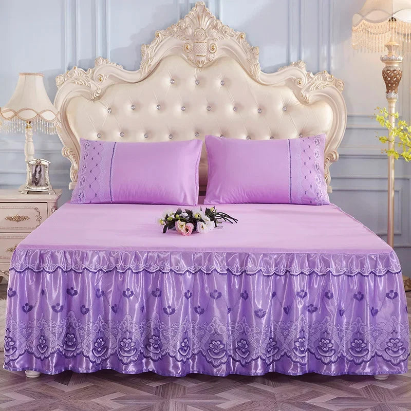 Afralia™ Ruffles Lace Edge Bed Sheet Set with Embroidery Detail