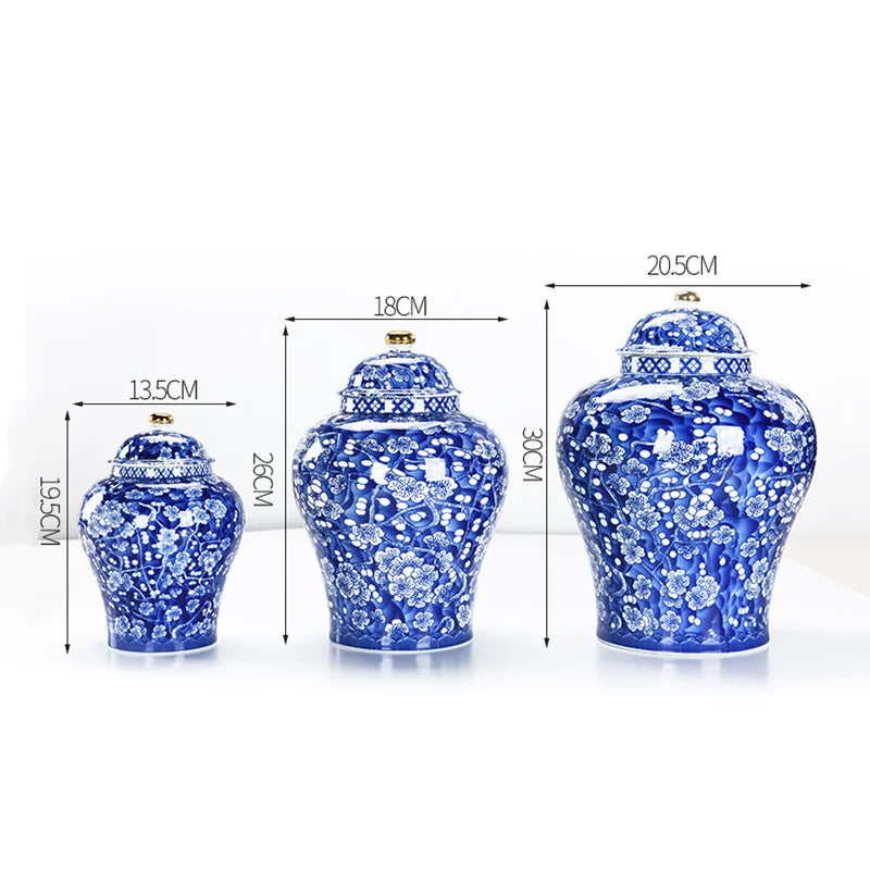 Afralia™ Blue White Porcelain General Jar Tea Pot Sealed Storage Tank Home Decor