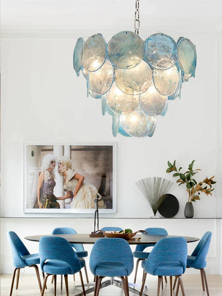 Afralia™ Blue Glass Handmade Hanging Chandelier for Living Room Decor