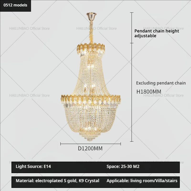 Afralia™ Crystal Chandelier: Luxury Duplex Hotel Living Room Stairwell Design