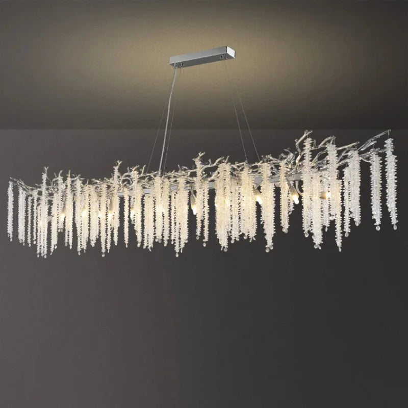 Afralia™ Large Silver Rectangular Crystal Chandelier for Dining & Living Room