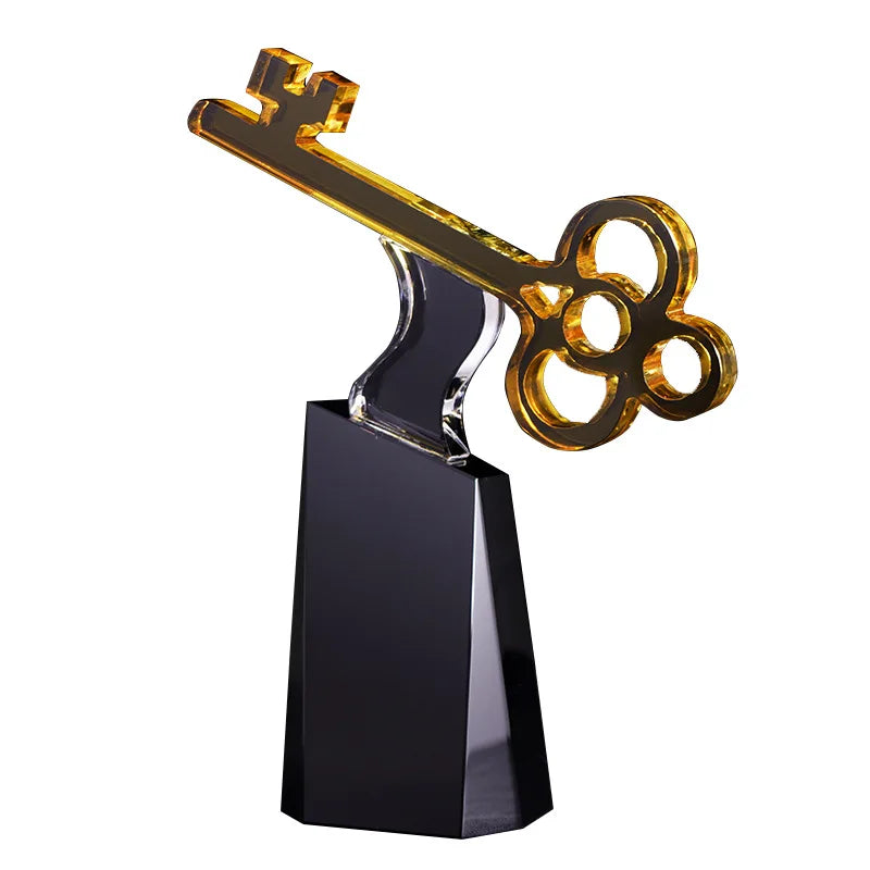Afralia™ Crystal Trophy: Golden Key Handicrafts, Transparent Decorative Figurine & Home Accent