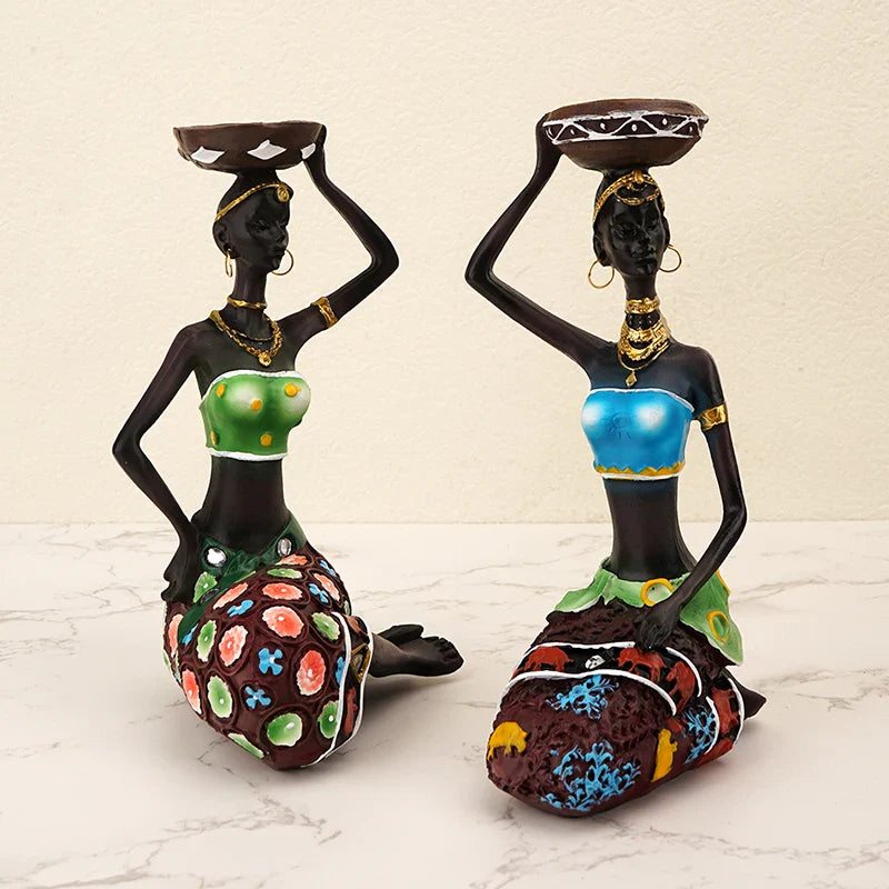 Afralia™ Exotic Black Woman Candlestick Figurine: Elegant African Resin Decor for Dining Table