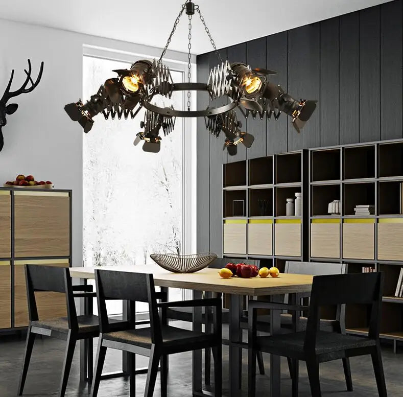 Afralia™ Vintage Loft Industrial Chandelier with Telescopic Spotlights