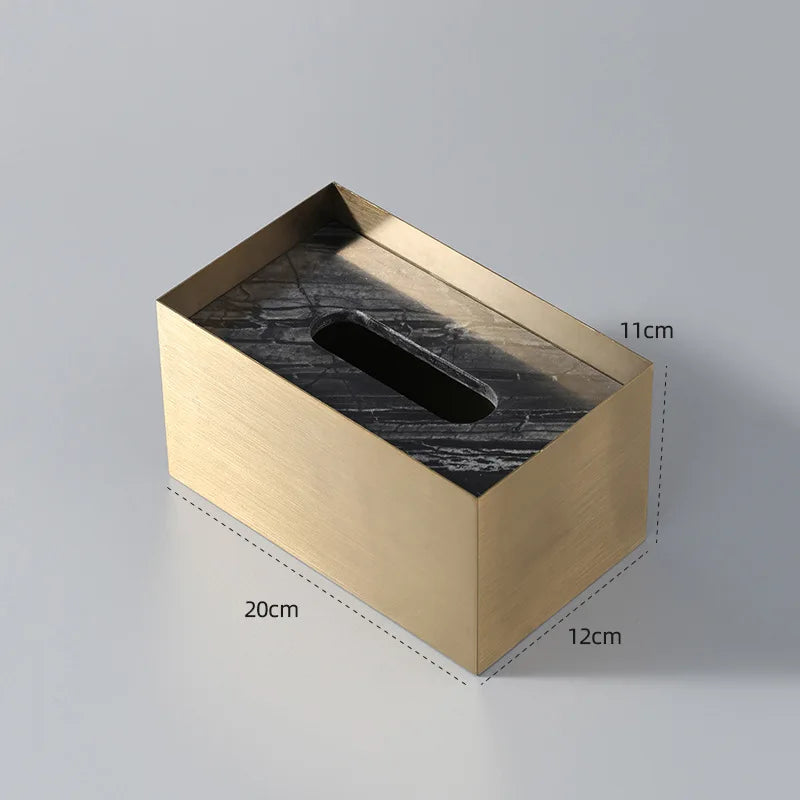 Afralia™ Marble and Stainless Steel Tissue Box Holder