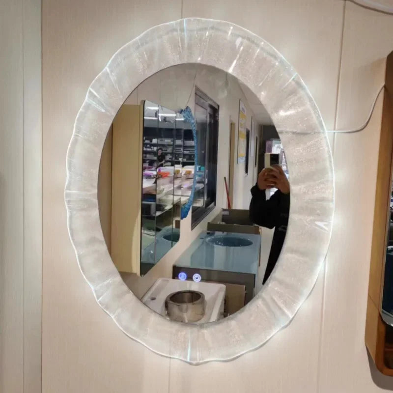 Afralia™ Oval Smart Bathroom Mirror with Fog Removal Lighting - Decorative Vanity Glass Frame