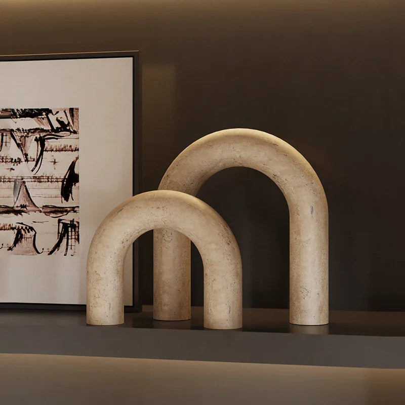 Afralia™ Archway Shape Travertine Sculpture Figurine Statue for Home Decor