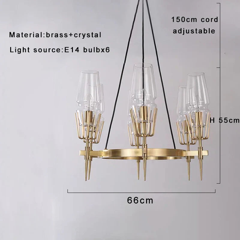 Afralia™ Crystal Brass Glass Pendant Light Dimmable Luxury Vintage Lamp