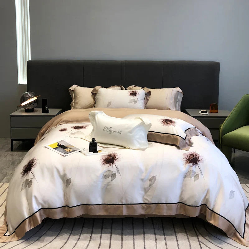 Afralia™ Eucalyptus Lyocell Flowers Duvet Set with Sheet & Pillowcases