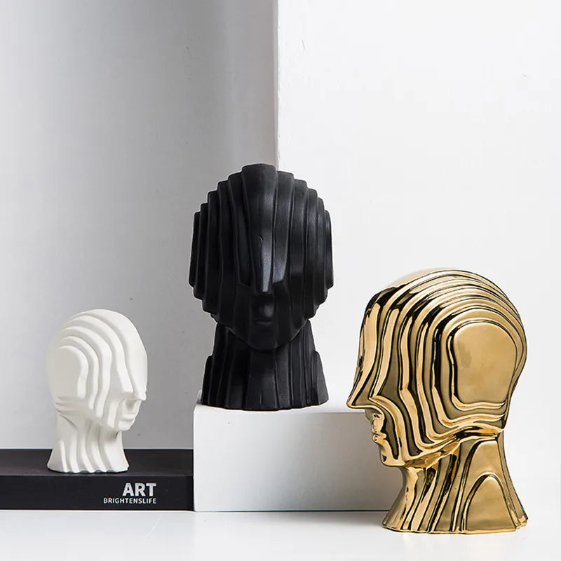 Afralia™ Geometric Ceramic Head Sculpture | Golden Alien Figurine
