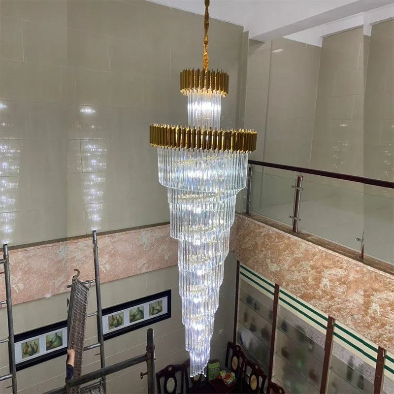 Afralia™ Crystal LED Chandeliers: Luxury Multi-layer Staircase Lighting, Black Stainless Steel