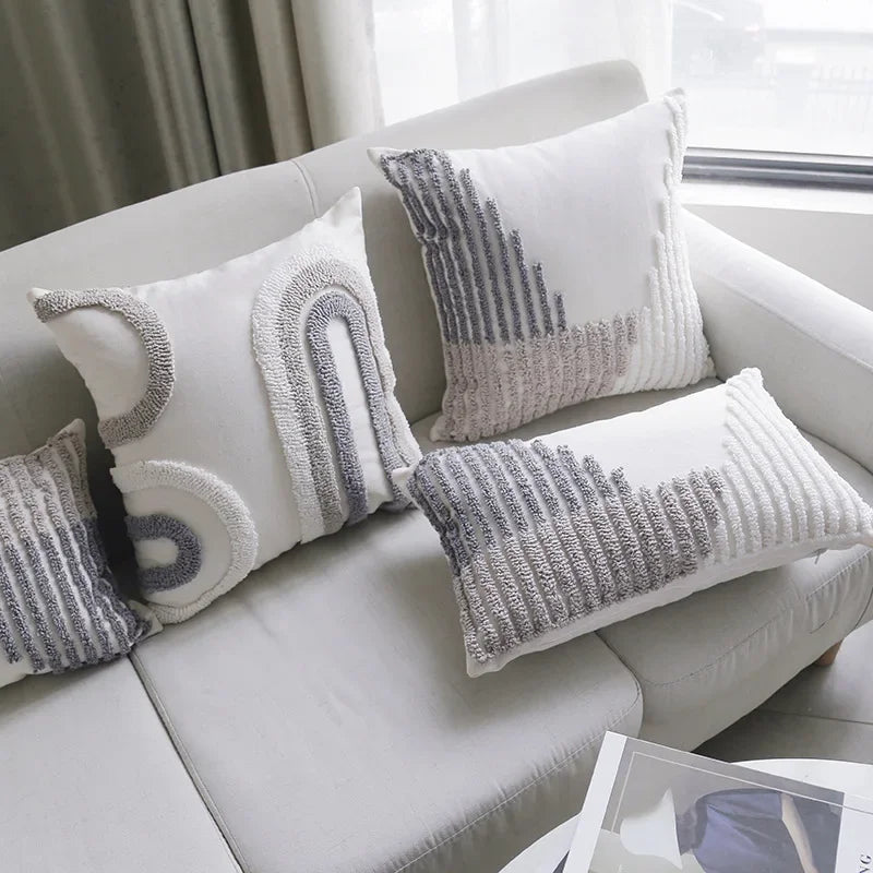 Afralia™ Boho Loop Pillowcase - Grey Beige Tufted Cushion Cover for Home Decoration