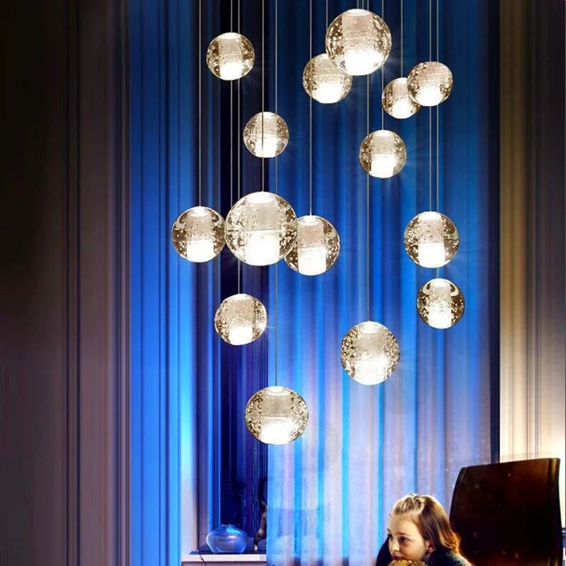 Afralia™ Crystal Ball Chandelier Pendant Light for Staircase Hallway Bar Décor