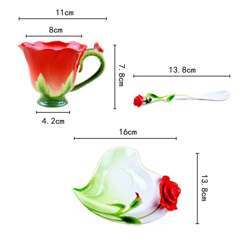 Afralia™ Enamel Rose Peony Floral Coffee Cup Wedding Birthday Gift