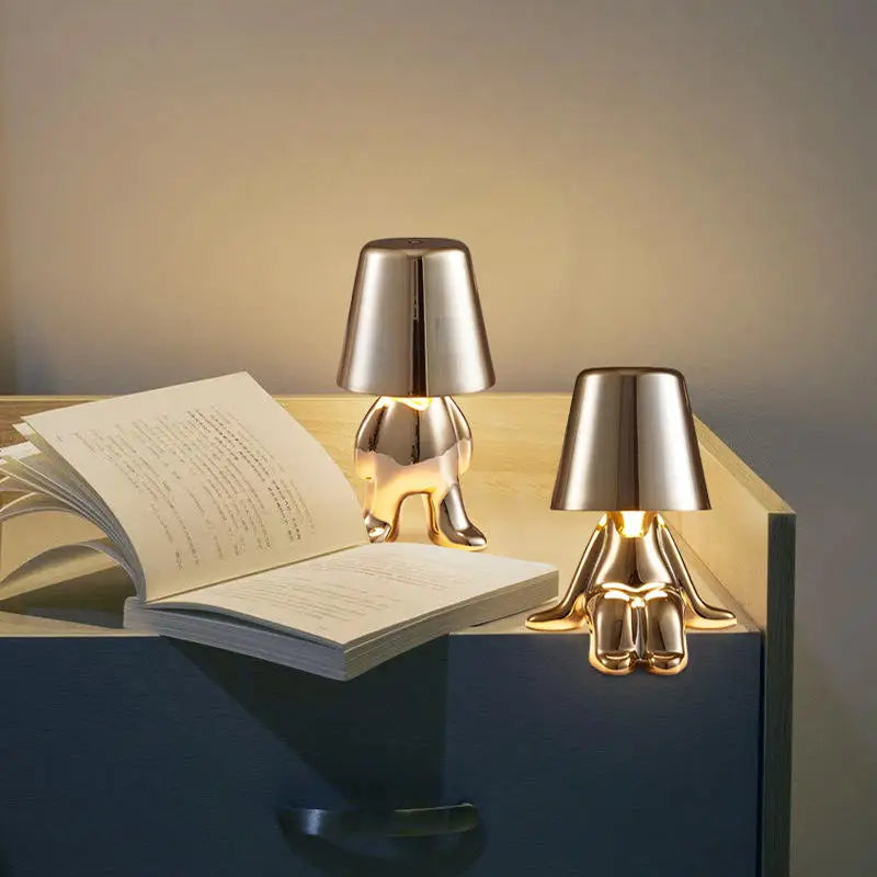 Afralia™ LED Golden Boy Table Lamp | Rechargeable Resin Night Light for Bedroom Decor