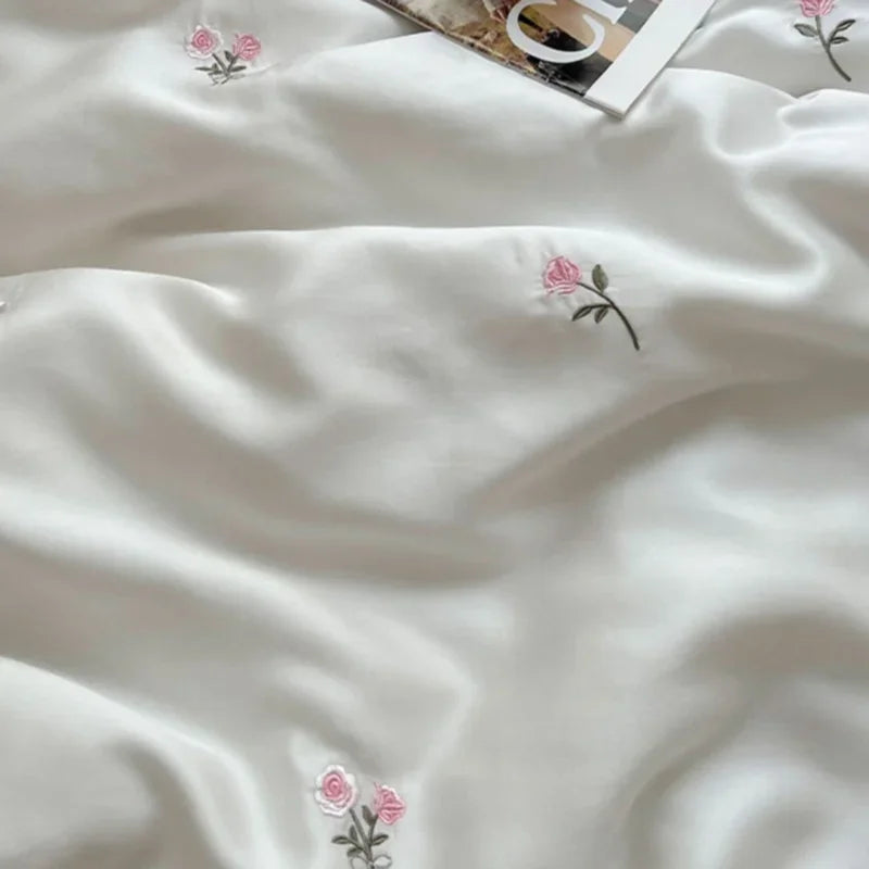 Afralia™ Silky Embroidery Bedding Sets with Lace, Ultimate Comfort for Home and Dorm