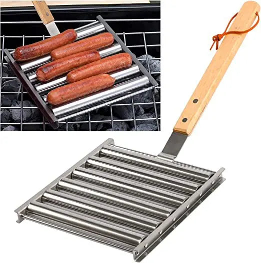 Stainless Steel BBQ Set with Grilling Grid & Sausage Roller Rack by Afralia™