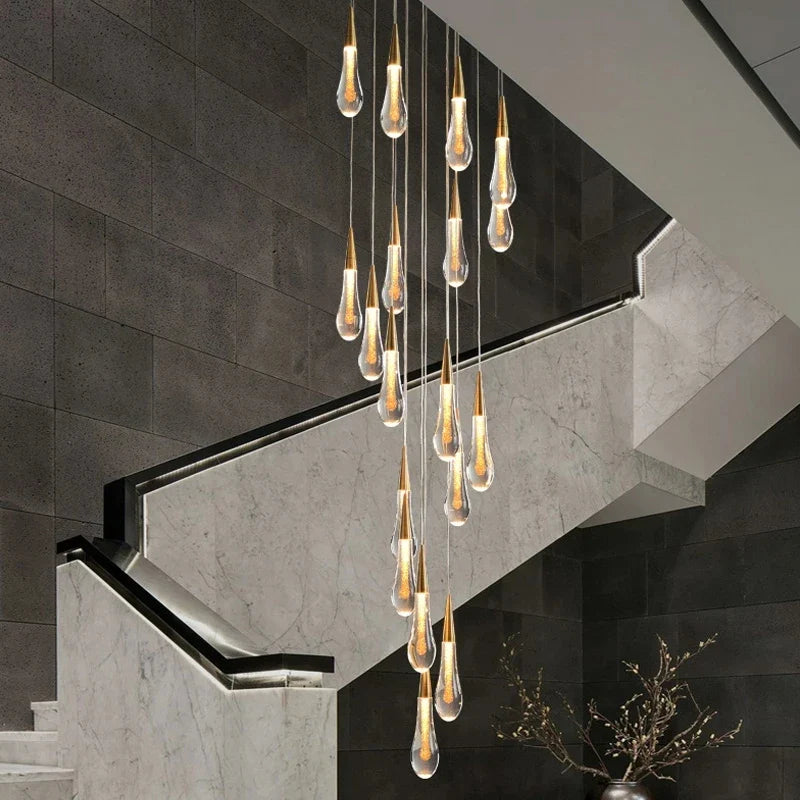 Afralia™ Luxury Water Drop Led Chandelier for Duplex, Stair & Villa Lighting